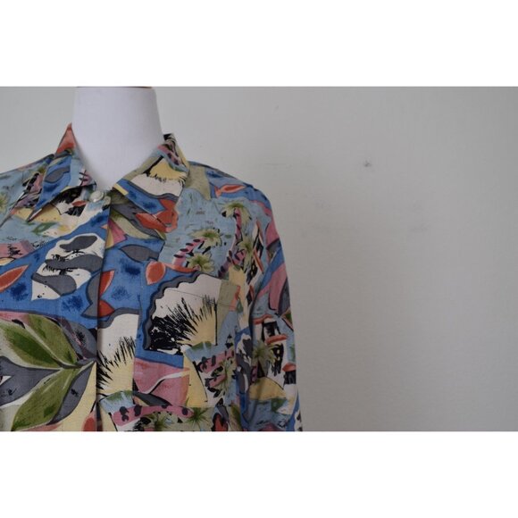 Vintage 90s Rayon Floral Botanical Print Blouse | size S - Picture 7 of 10